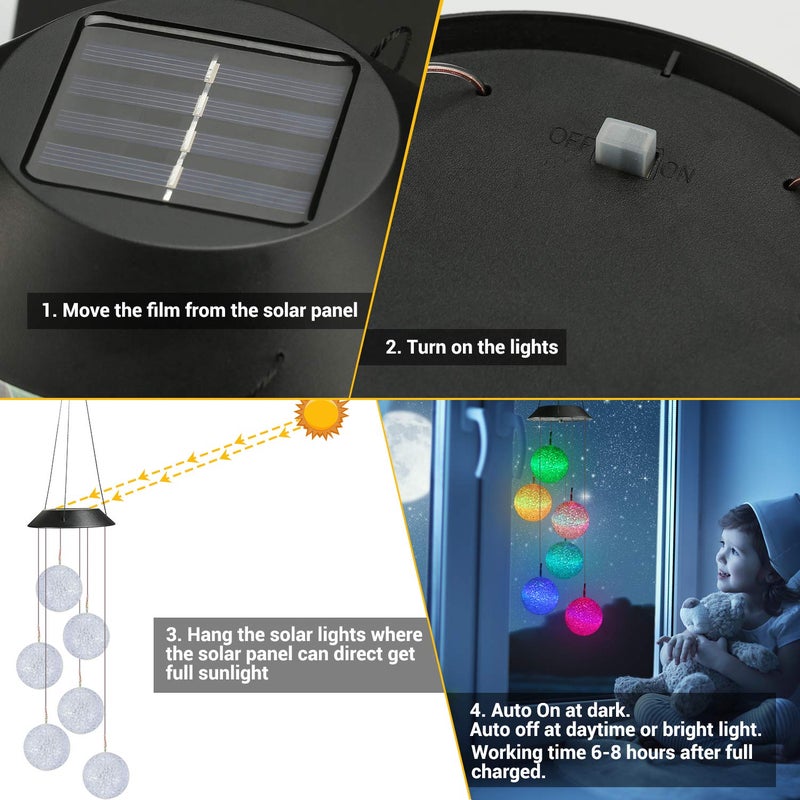 Toodour Solar Wind Chime, Color Changing Ball Wind Chimes, LED Decorative Mobile, Gifts for Mom Grandma, Waterproof Outdoor Solar Lights for Garden, Patio, Party, Yard, Window, Outdoor Decorations - Image 4